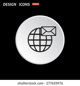 The white circle on a black background. Internet e-mai, envelope lette, Globe. icon. vector design