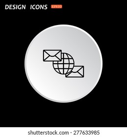 The white circle on a black background. Internet e-mai, envelope lette, Globe. icon. vector design