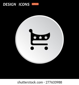 The white circle on a black background. put in shopping cart. icon. vector design