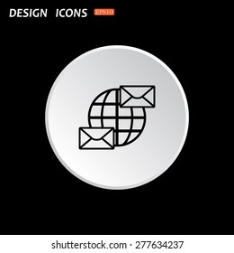 The white circle on a black background. Internet e-mai, envelope lette, Globe. icon. vector design