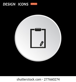 The white circle on a black background. tablet with paper. icon. vector design