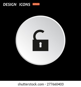 The white circle on a black background. open lock. icon. vector design