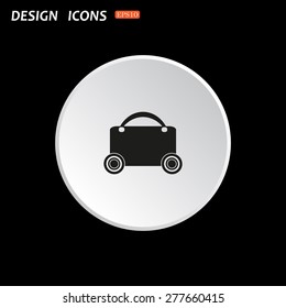 The white circle on a black background. suitcase on wheels. icon. vector design