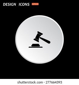 The white circle on a black background. judge or auction hammer. icon. vector design