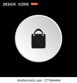 The white circle on a black background. Shopping basket, bag. icon. vector design