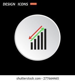 The white circle on a black background. chart with green and red arrows. icon. vector design