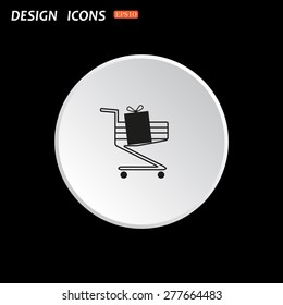 The white circle on a black background. put in shopping cart. icon. vector design