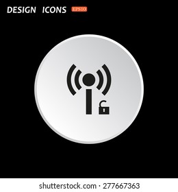 The white circle on a black background. Wireless network access is open, unlocked. icon. vector design