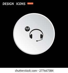 The white circle on a black background. Headphones. Musical accessories running through Wi-fi network. icon. vector design