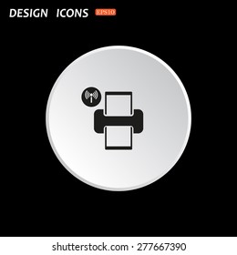 The white circle on a black background. Printer with Wi-fi connection. icon. vector design
