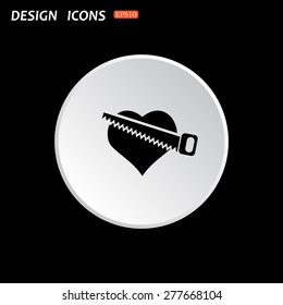 The white circle on a black background. heart. icon. vector design
