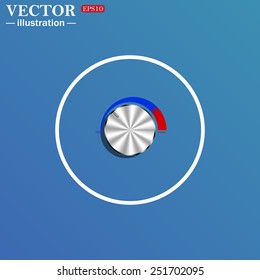 White circle on a blue background. metal volume control, red, blue, light, vector illustration, EPS 10