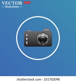 White circle on a blue background. photo camera, vector illustration, EPS 10