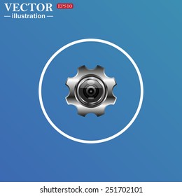White circle on a blue background. camera Settings, vector illustration, EPS 10