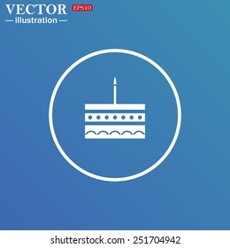 White circle on a blue background. birthday cake icon. Vector illustration, EPS 10