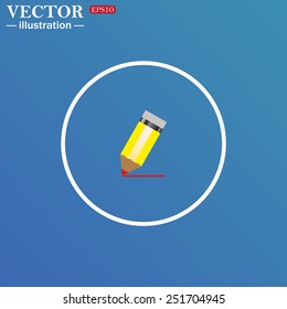 White circle on a blue background. yellow pencil, vector, EPS 10