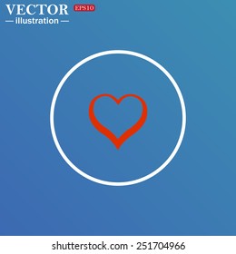 White circle on a blue background. red heart, vector illustration, EPS 10