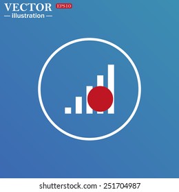 White circle on a blue background. no signal, poor signal strength, signal strength indicator, vector illustration, EPS 10