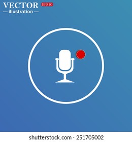 White circle on a blue background. Microphone. Voice recording, vector illustration, EPS 10