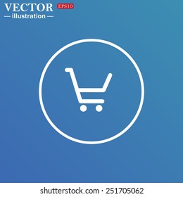 White circle on a blue background. put in shopping cart , vector illustration, EPS 10