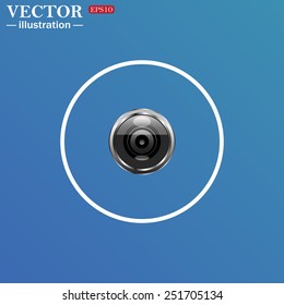 White circle on a blue background. camera, vector illustration, EPS 10
