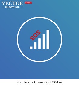 White circle on a blue background. no signal, poor signal strength, signal strength indicator, vector illustration, EPS 10