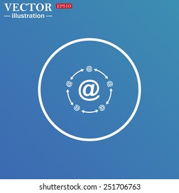 White circle on a blue background. Internet e-mail, vector illustration, EPS 10
