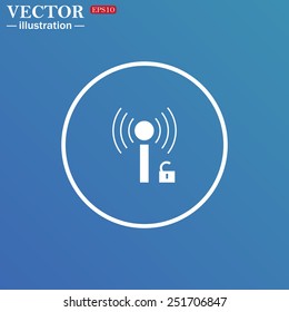 White circle on a blue background. Wireless network access is open, unlocked , vector illustration, EPS 10