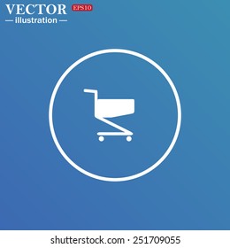 White circle on a blue background. Shoping basket , vector illustration, EPS 10