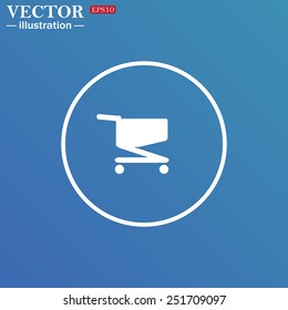 White circle on a blue background. Shoping basket , vector illustration, EPS 10