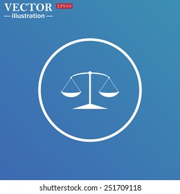 White circle on a blue background. Icon scales balance , vector illustration, EPS 10