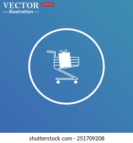 White circle on a blue background. put in shopping cart  , vector illustration, EPS 10