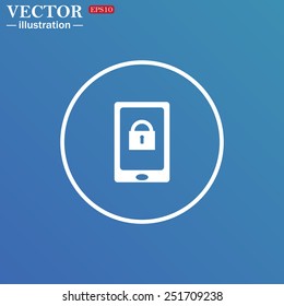 White circle on a blue background. the phone is locked, vector illustration, EPS 10