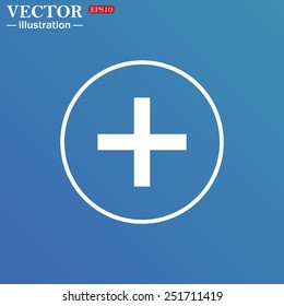 White circle on a blue background. Plus sign icon, vector, EPS 10