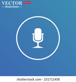 White circle on a blue background. Microphone. Voice recording, vector illustration, EPS 10