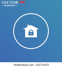White circle on a blue background. House, access is closed, locked,  vector illustration, EPS 10