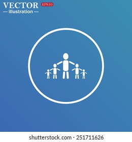 White circle on a blue background. kids silhouette family , vector illustration, EPS 10