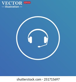 White circle on a blue background. White circle on a blue background. Headphones. Musical accessory,   vector illustration, EPS 10