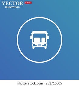 White circle on a blue background. Bus, vector illustration, EPS 10