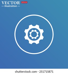 White circle on a blue background. Cog Settings , vector illustration, EPS 10