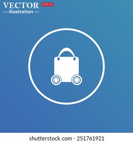 White circle on a blue background. bag on wheels , vector illustration, EPS 10
