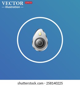 White circle on a blue background. icon smartphone camera and flash. icon. vector design