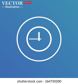 White circle on a blue background.  clock icon. Flat design style, vector illustration, EPS 10 
