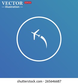 White circle on a blue background.  The plane takes off. Icon plane. Vector illustration, EPS 10
