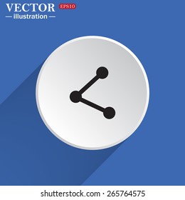 White circle on a blue background with shadow.  web icon share vector illustration, EPS 10