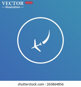 White circle on a blue background.  icon plane. The plane is landing , vector illustration, EPS 10