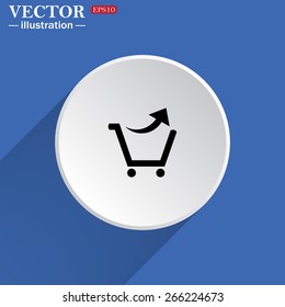 White circle on a blue background with shadow.  remove from the shopping cart, vector illustration, EPS 10