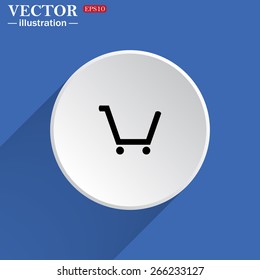 White circle on a blue background with shadow.  put in shopping cart , vector illustration, EPS 10