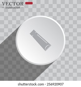 White circle on a gray background with shadow. icon,    tube for cream or another cosmetic remedy , vector illustration, EPS 10