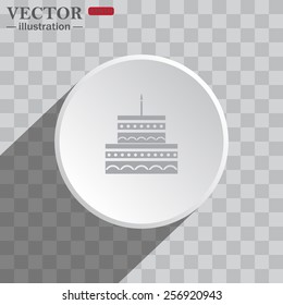 White circle on a gray background with shadow. icon,    birthday cake icon. Vector illustration, EPS 10